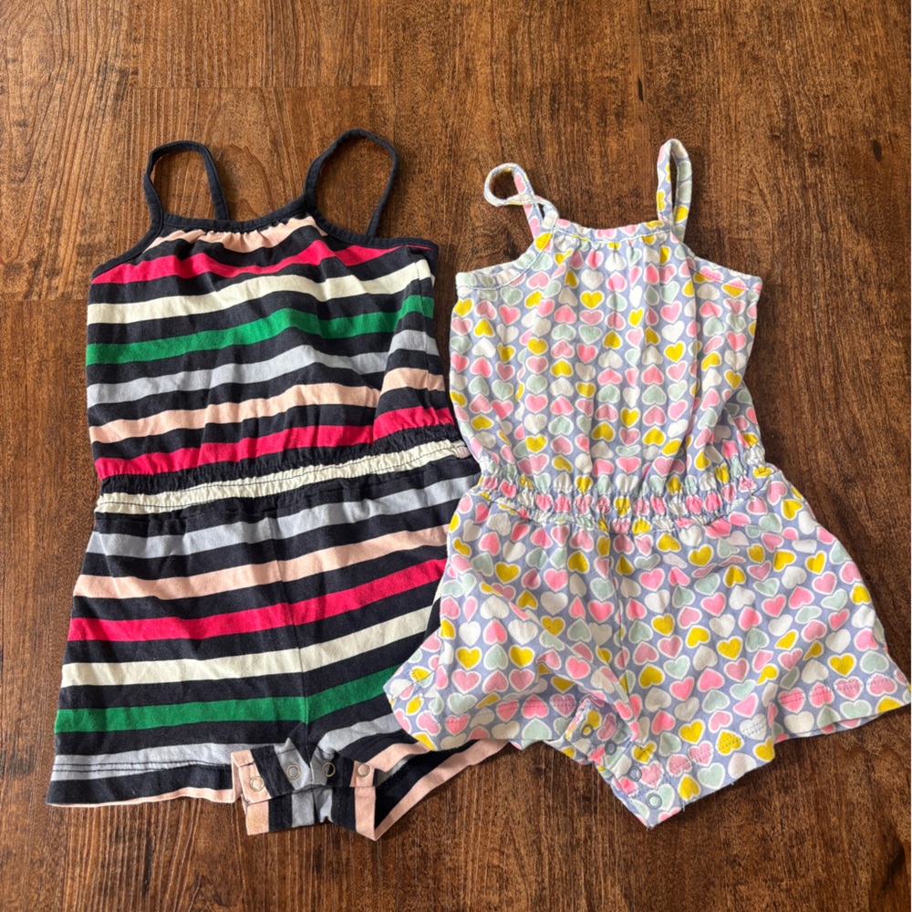GAP Striped Baby Romper and Multicolor Heart Accent Romper